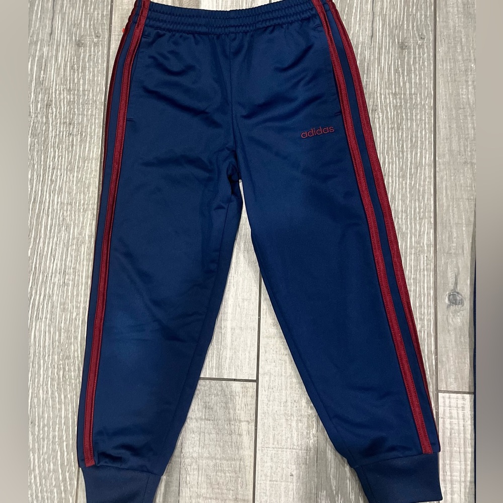 SOLD Adidas Track Suit Pants - Boys size 5 - Blue with Maroon Strips